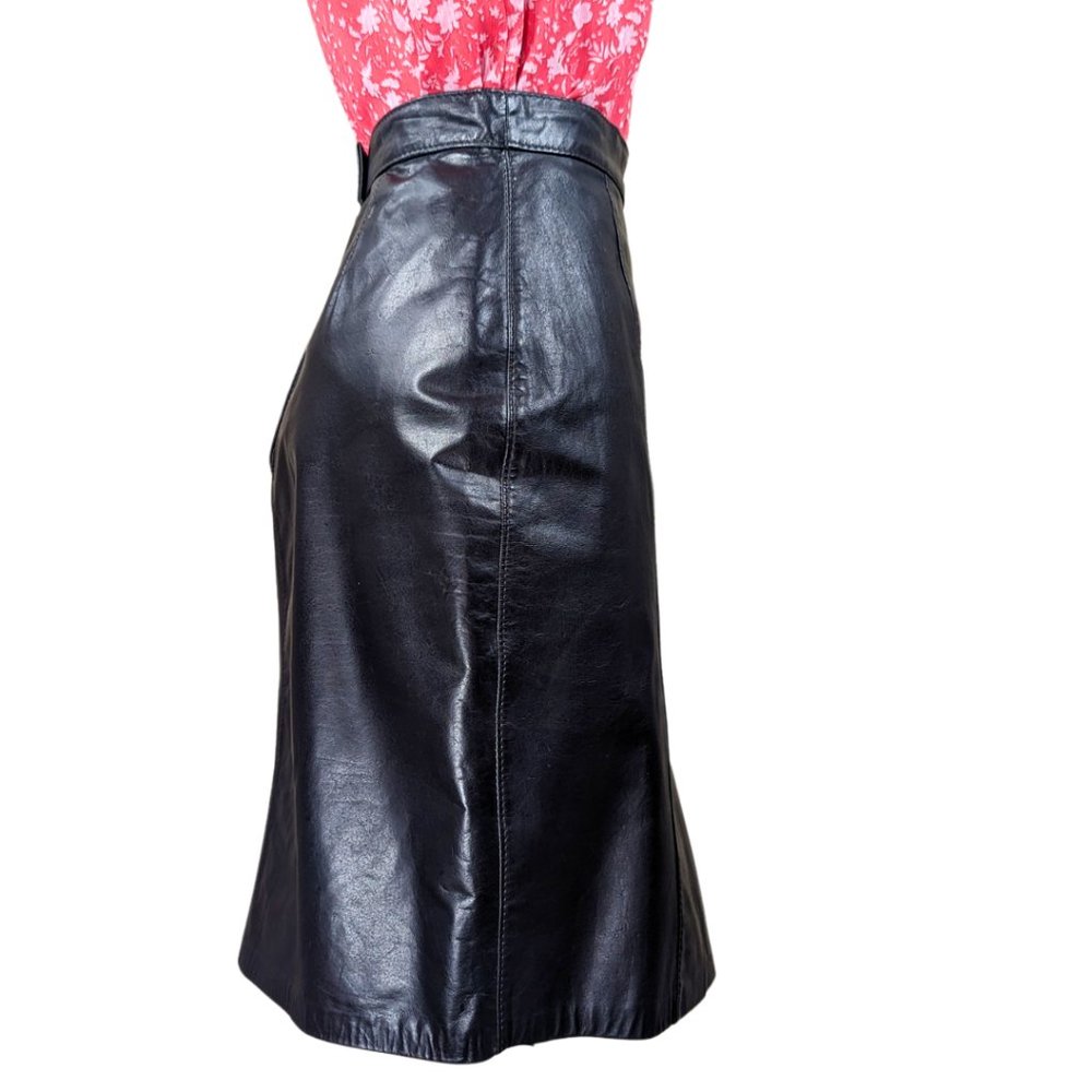Genuine Black Leather Pencil Skirt Vintage XS Made in Argentina - Picture 3 of 8
